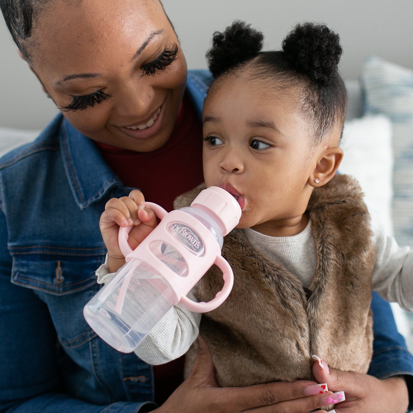 Dr. Brown's Milestones Narrow Sippy Spout Bottle with Silicone Handles, 8 oz/250 mL
