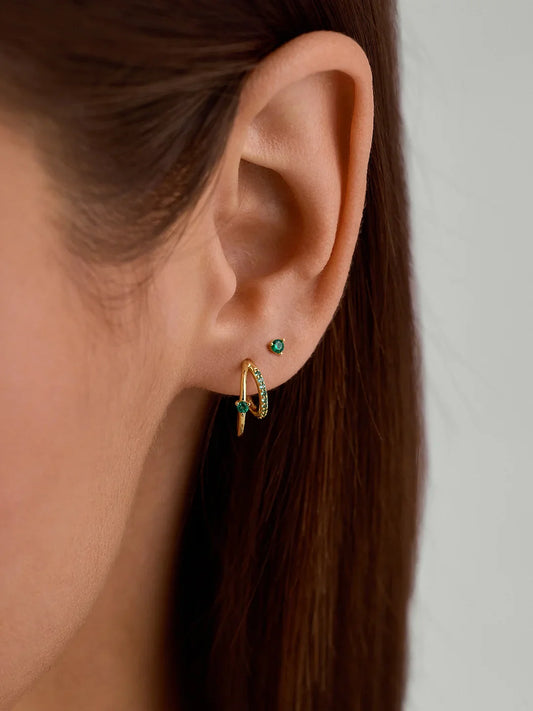 Pave & Prong Emerald Double Hoops