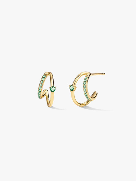 Pave & Prong Emerald Double Hoops