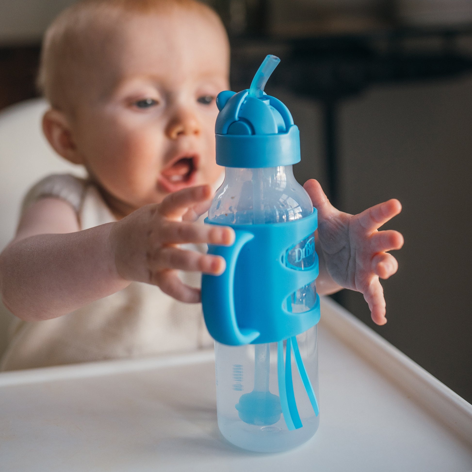 Dr. Brown's Milestones Narrow Sippy Straw Bottle with Silicone Handles, 8 oz/250 mL